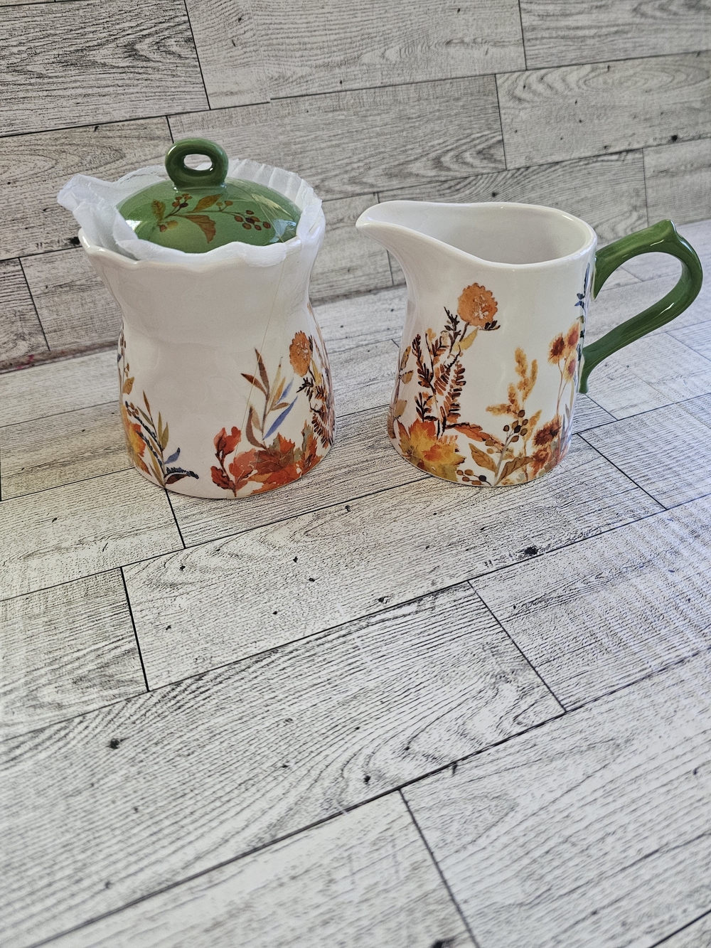 Potter's Studio Autumn Harvest Floral Ceramic Creamer and Sugar Set